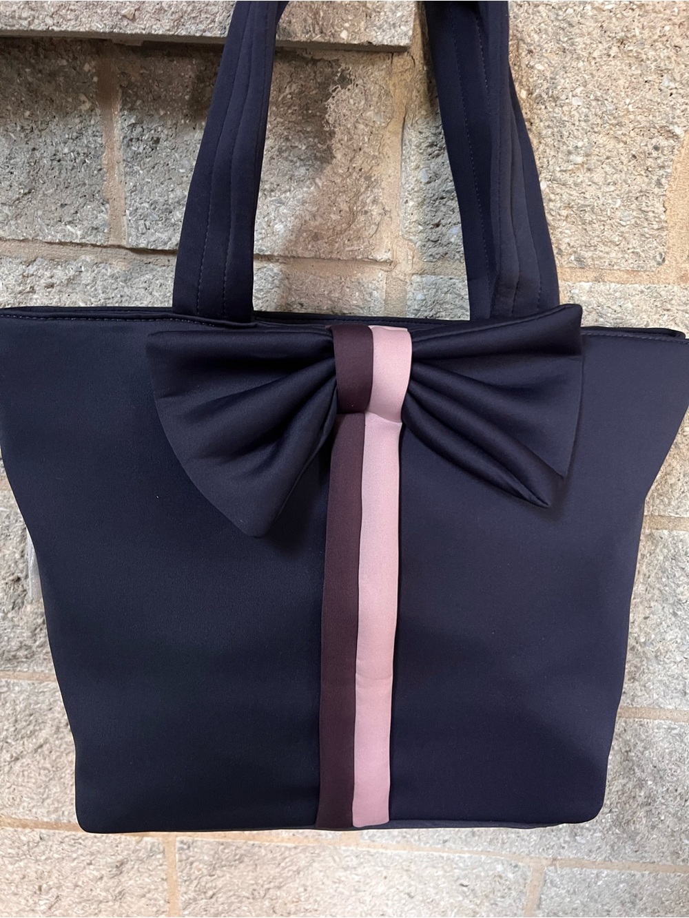 Stella & Dot Navy Tote with Pink and Brown Ribbon Bow
